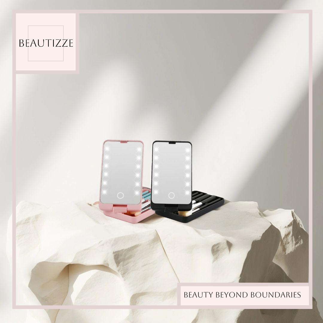 Creative Folding Makeup Mirror With Makeup Brush Set – Best Travel-Friendly Beauty Tool