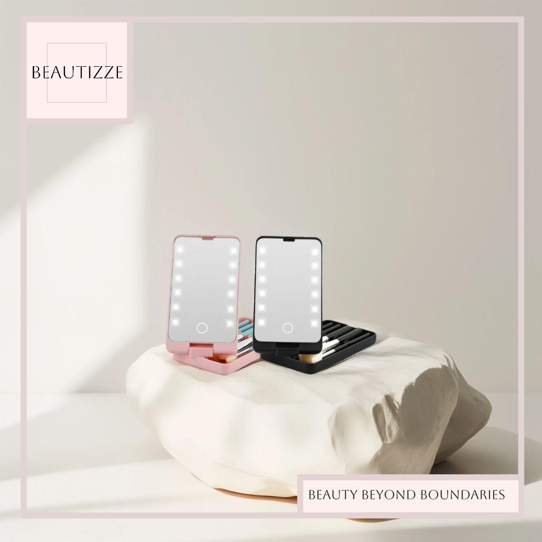 Creative Folding Makeup Mirror With Makeup Brush Set – Best Travel-Friendly Beauty Tool