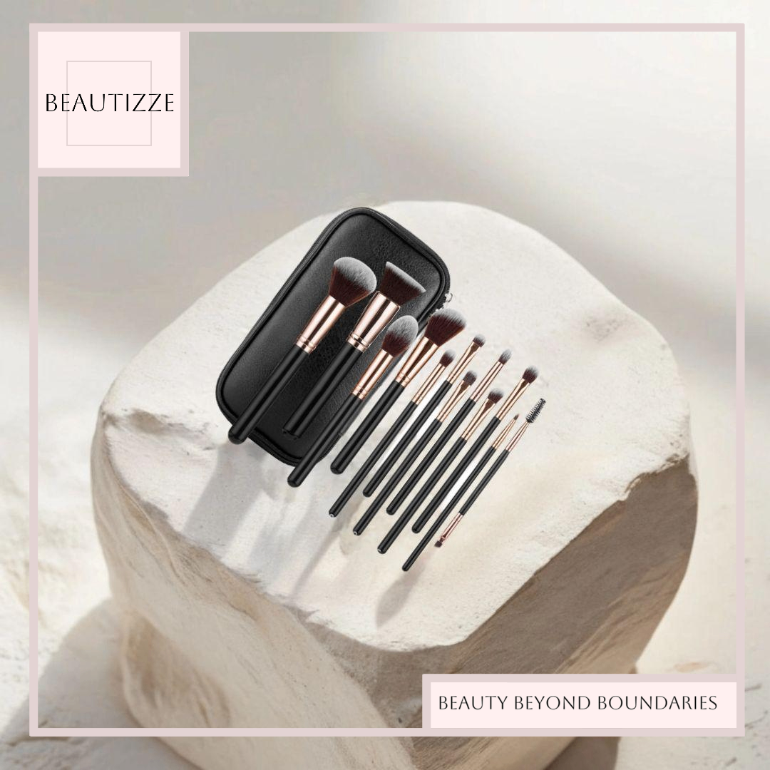 Twelve Bottles Black PU Zipper Bag Makeup Brush Set – Best Affordable Professional Tools for Your Beauty Routine