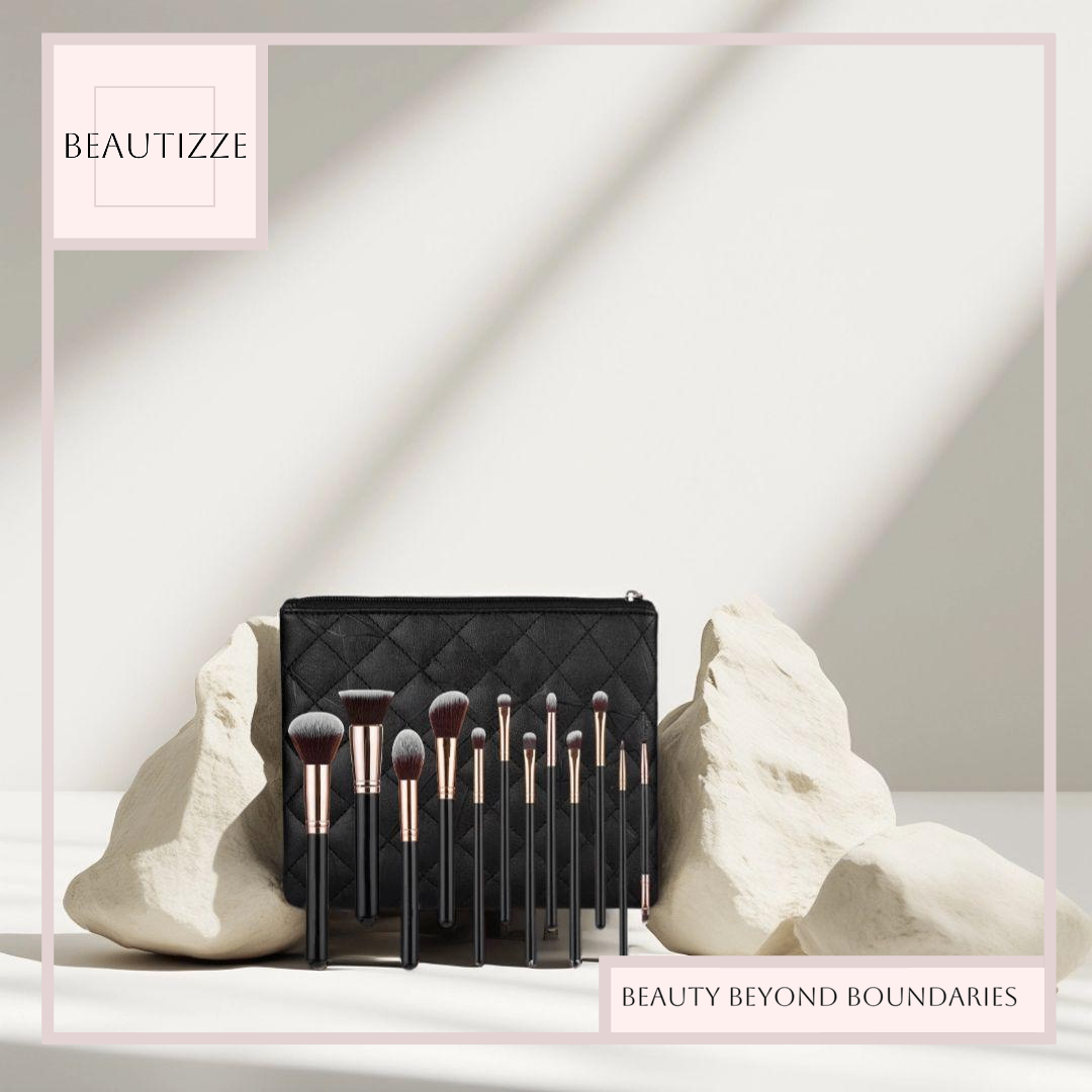 Twelve Bottles Black PU Zipper Bag Makeup Brush Set – Best Affordable Professional Tools for Your Beauty Routine