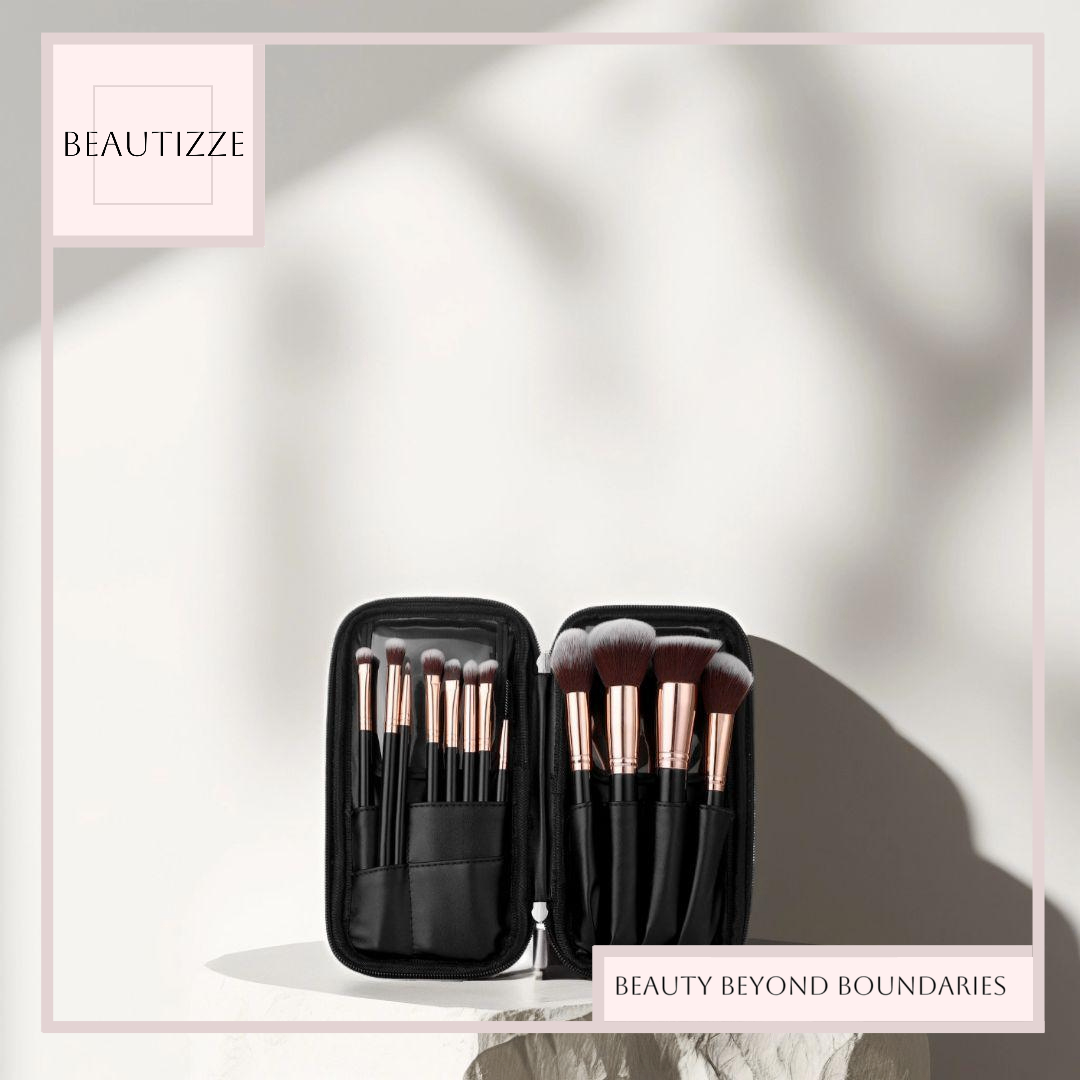 Twelve Bottles Black PU Zipper Bag Makeup Brush Set – Best Affordable Professional Tools for Your Beauty Routine